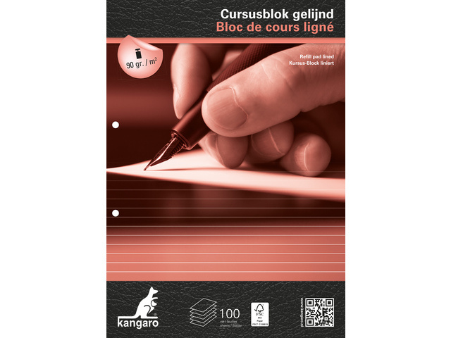 Cursusblok A4/2gaten gelijnd 8mm – 100vel